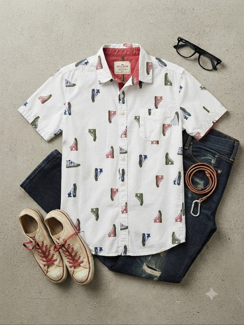Ditch Plains by Ricky Singh High Top Shoes Print Short Sleeve Button Up Shirt